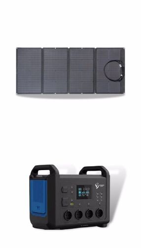 Portable solar kit 1500W battery and foldable 160W solar panel.